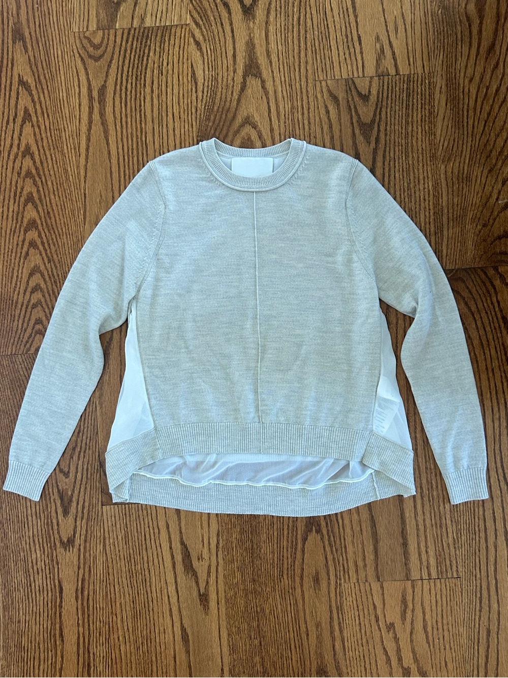 Phillip Lim 3.1 Light Gray Crewneck Women's Sweater with Sheer Hem
